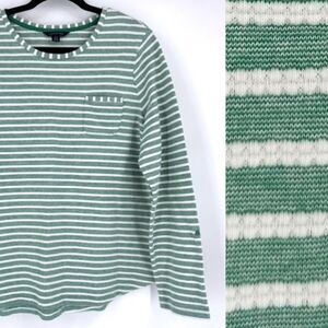 Lands' End Women’s Kelly Green Striped LS Top‎ W/ Chest Pocket Textured Size L